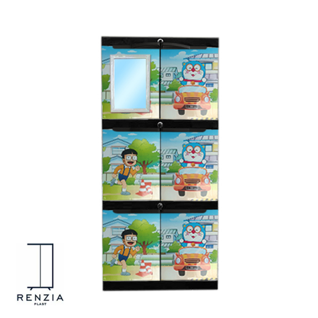 Lemari Pakaian Plastik 3 Susun Karakter Full Kunci Serbaguna Murah Awet Berkualitas DMT