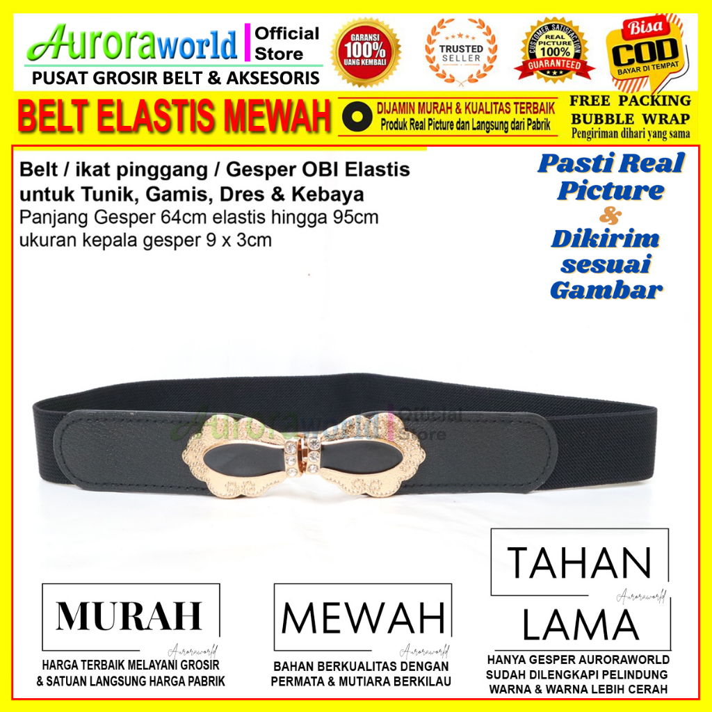 AURORAWORLD Belt OBI Gesper ikat Pinggang wanita elastis Sabuk Mewah Korea untuk Dress Tunik Gaun Terbaru bisa COD