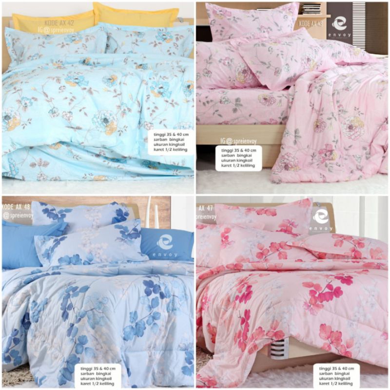 SPREI ENVOY SET BED COVER TINGGI 35cm bahan 100% katun cvc dingin, lembut dan nyaman dipakai.