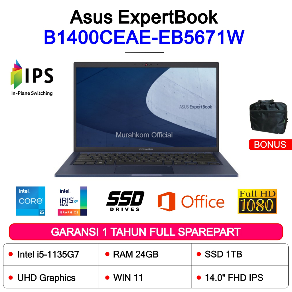 ASUS EXPERTBOOK B1400CEAE CORE i5-1135G7 24GB 1TB SSD WIN11 14.0 FHD IPS