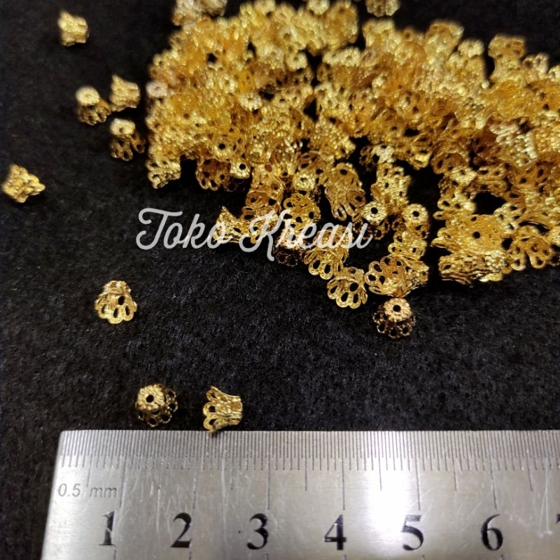 (Per Lusin) Mangkok Mutiara - Cangkang Batik - Mahkota besi Gold 6mm - 8mm