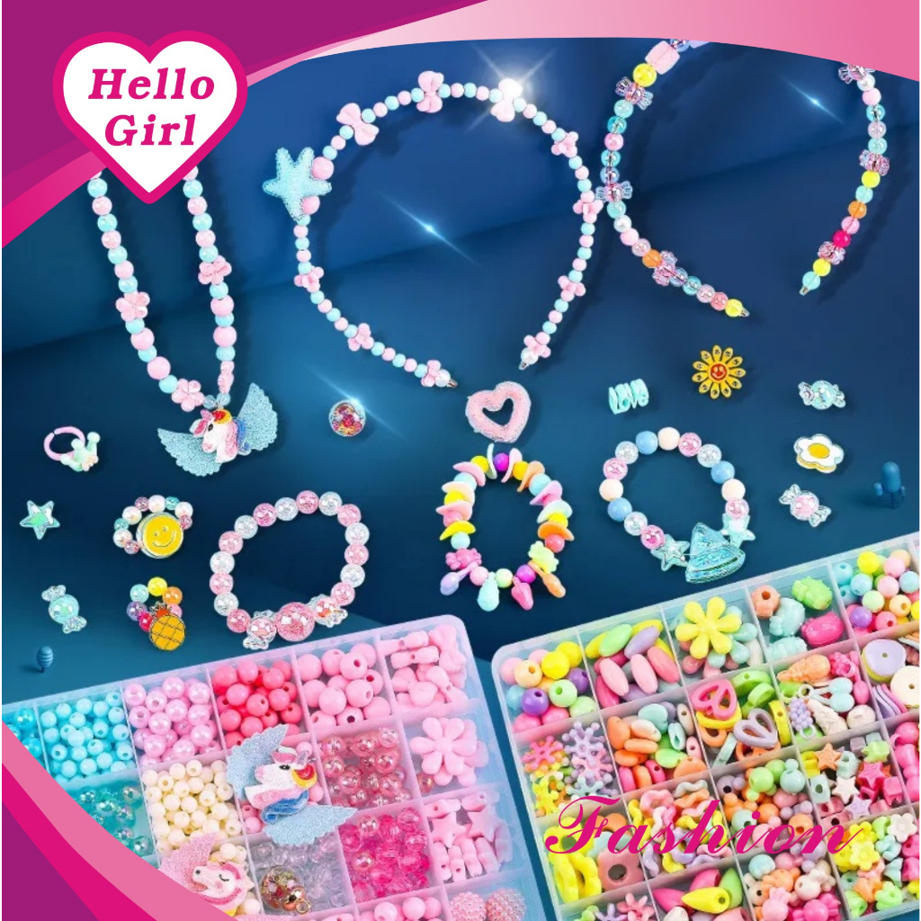 (Hello Girl) D37 Meronce Manik Manik 24 Bagian 1 Kotak /DIY Gelang Kalung Gantungan Lucu IMPORT