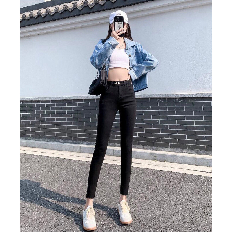 YgJeans 029-30 Hitam Celana panjang Highwaist wanita Jeans import premium Jeans wanita polos ripped 