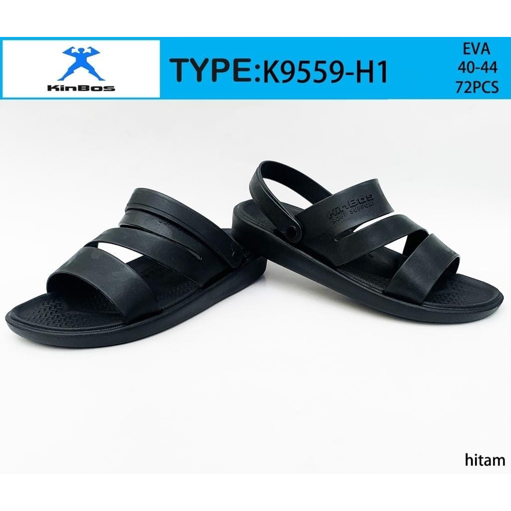 Sandal pria dewasa tali belakang merk Kinbos nyaman dipakai simple &amp; elegan bahan karet pylon terbaru &amp; terendi