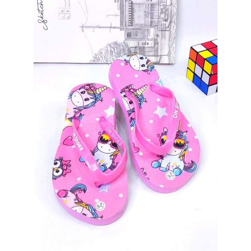 Sandal Jepit Anak Perempuan motif Unicorn Pink