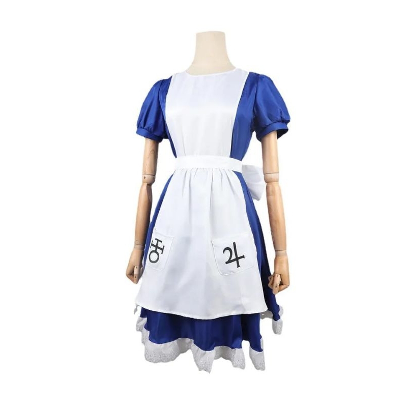 COSTUM COSPLAY PERMAINAN ALICE MADNESS RETURNS GAUN CELEMEK PELAYAN HOLLOWEN UNTUK WANITA GAUN KARNAVAL GADIA ANIME