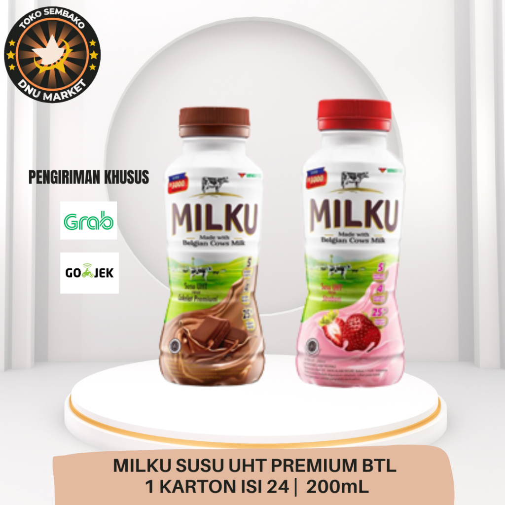 

MILKU SUSU UHT STROBERI BOTOL 200mL | MILKU SUSU UHT COKLAR BOTOL 200mL | [KARTON] 1 DUS ISI 24 (KHUSUS KURIR INSTAN ATAU SAME DAY)