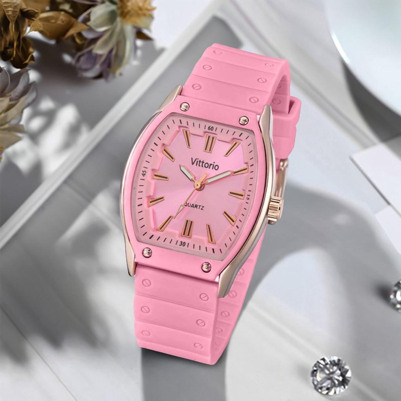 Jam Tangan Wanita Fashion Vittorio Strap Karet Warna