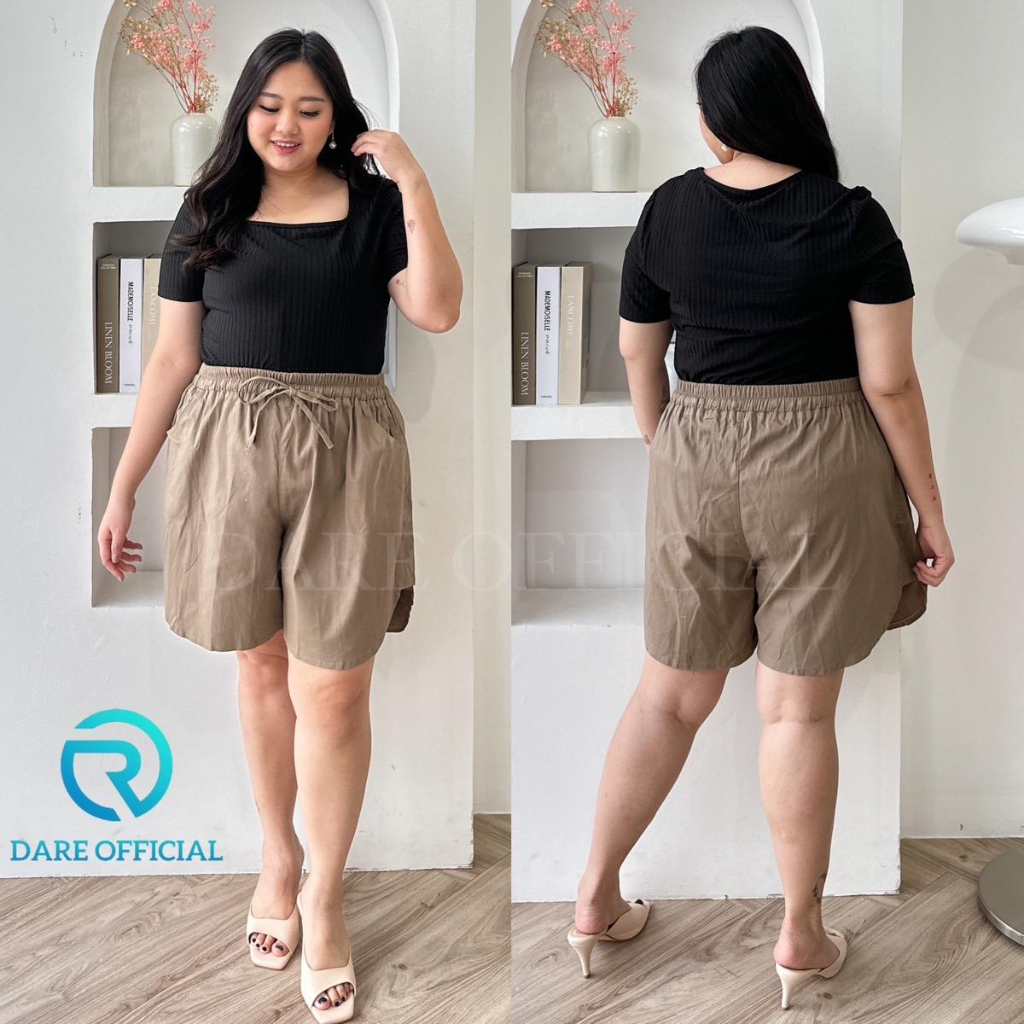 Sova Hot Pants Jumbo Bahan Twill Stretch Celana Pendek Wanita XXXXXXL Super Big Size LP 100-160 Muat