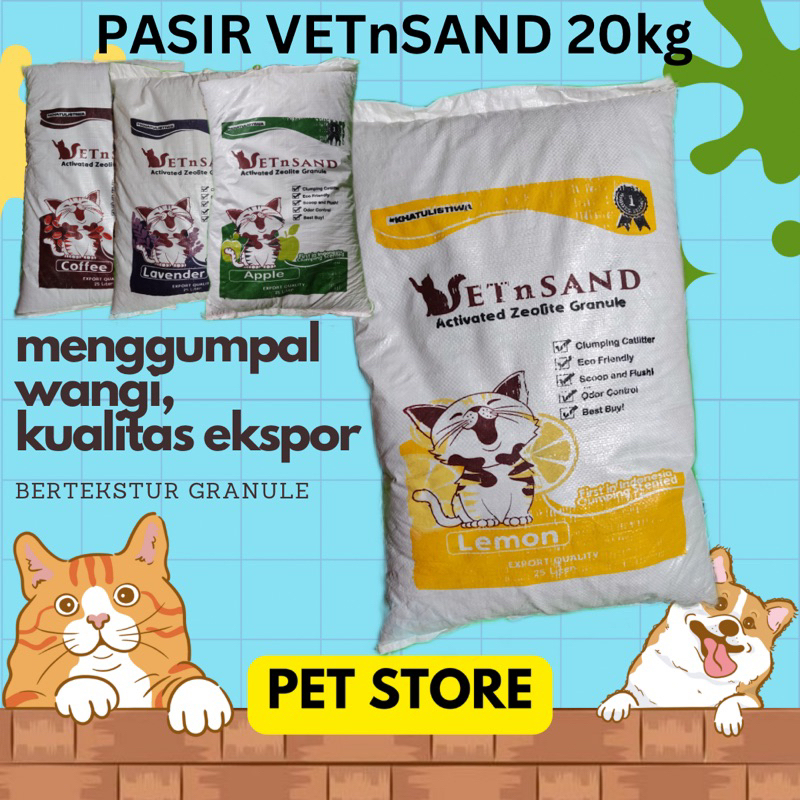 VETSAND 20kg Pasir Kucing Zeolite Menggumpal dan Wangi Pasir gumpal