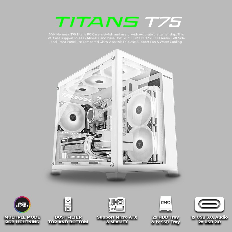 NYK Nemesis T75 Titans Casing Komputer M ATX Include 1Fan - Casing PC Gaming