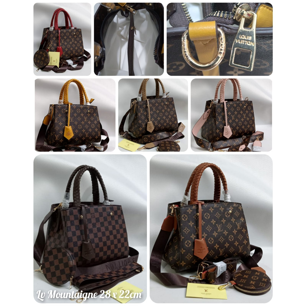 tas wanita lv MONTEGNO tali kepang 2 set tas Selempang wanita hand bag tote bag