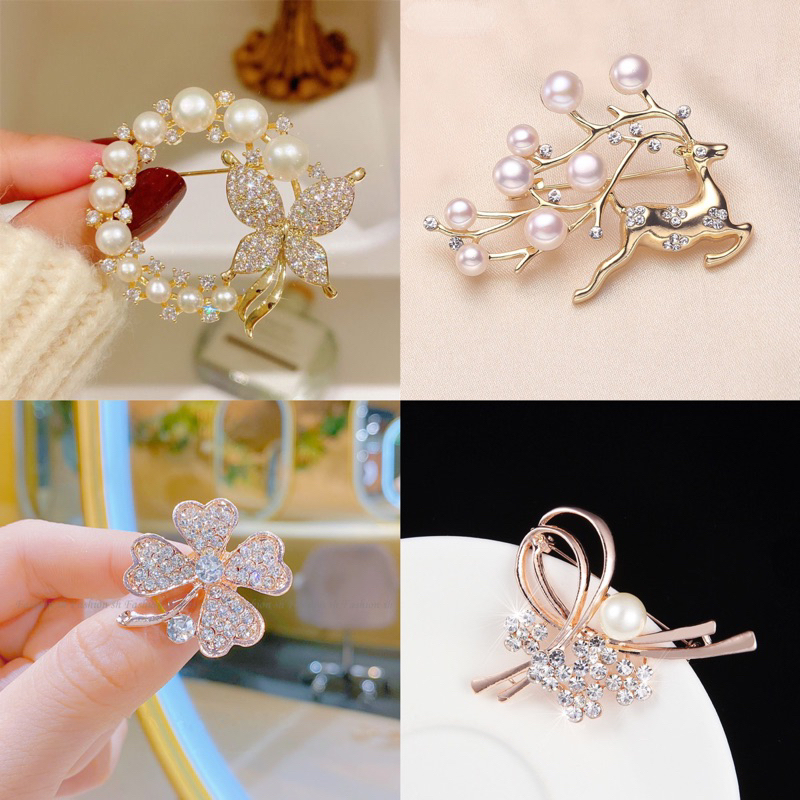 bros hijab / bros premium / bros lucu / bros cantik / bros jilbab / bros laris / bros murah / bros cewek / Bros Geometri Terlaris Model Pita Warna Gold Silver dengan Mutiara / Bros Wanita Korean Style Bros Mutiara Brooch BZO