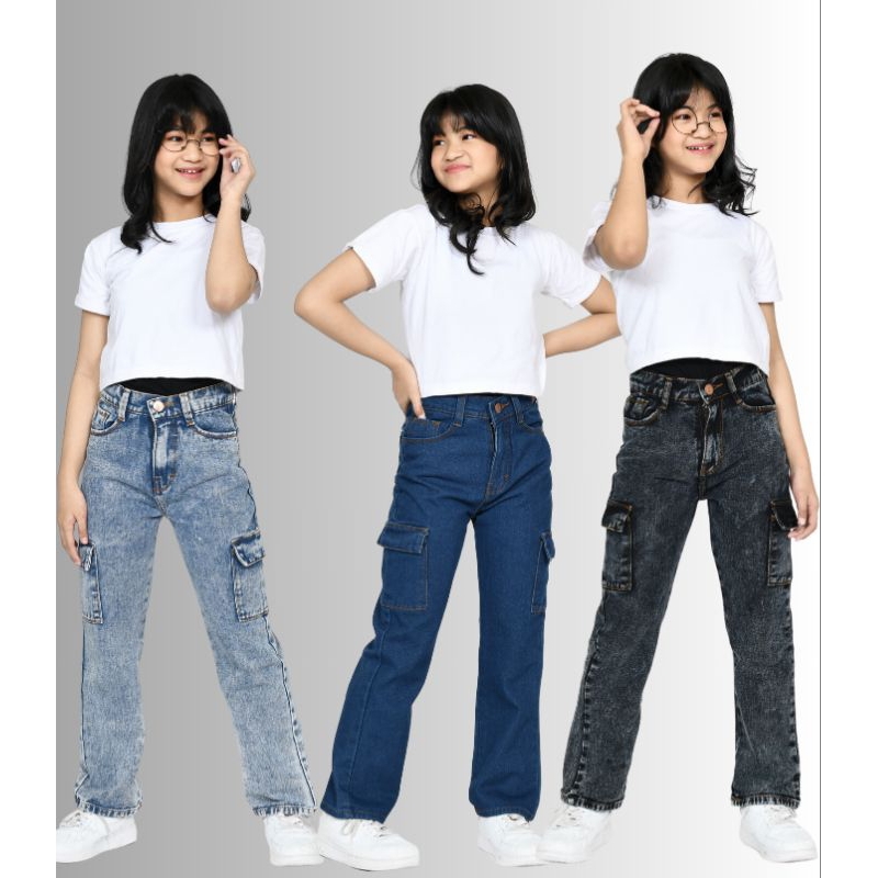 YAOSHI - JEANS PANJANG WANITA - HIGH WAIST KULOT CARGO ANAK TANGGUNG SIZE 24-26