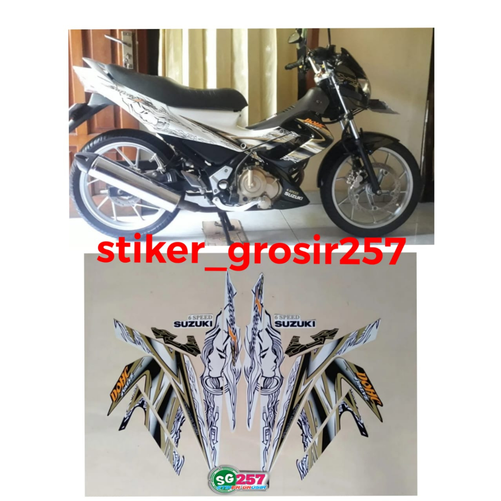 STIKER STRIPING LES LIS BODY SUZUKI SATRIA FU BARONG 2011 HITAM PUTIH GOLD STANDAR
