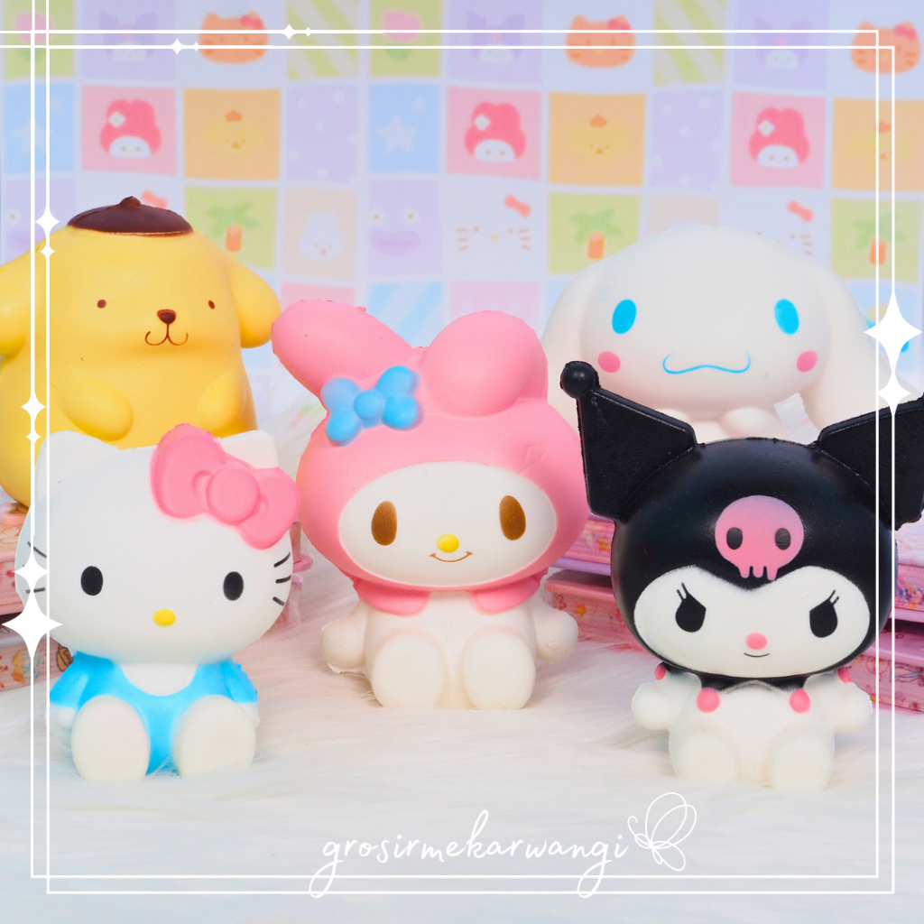 Mainan Squishy Sanrio Karakter Pompurin Cinnamoroll Kuromi Melody Hello Kitty Slow Rise Skuisi Lucu Mainan Anti Stres Import Kualitas Bagus