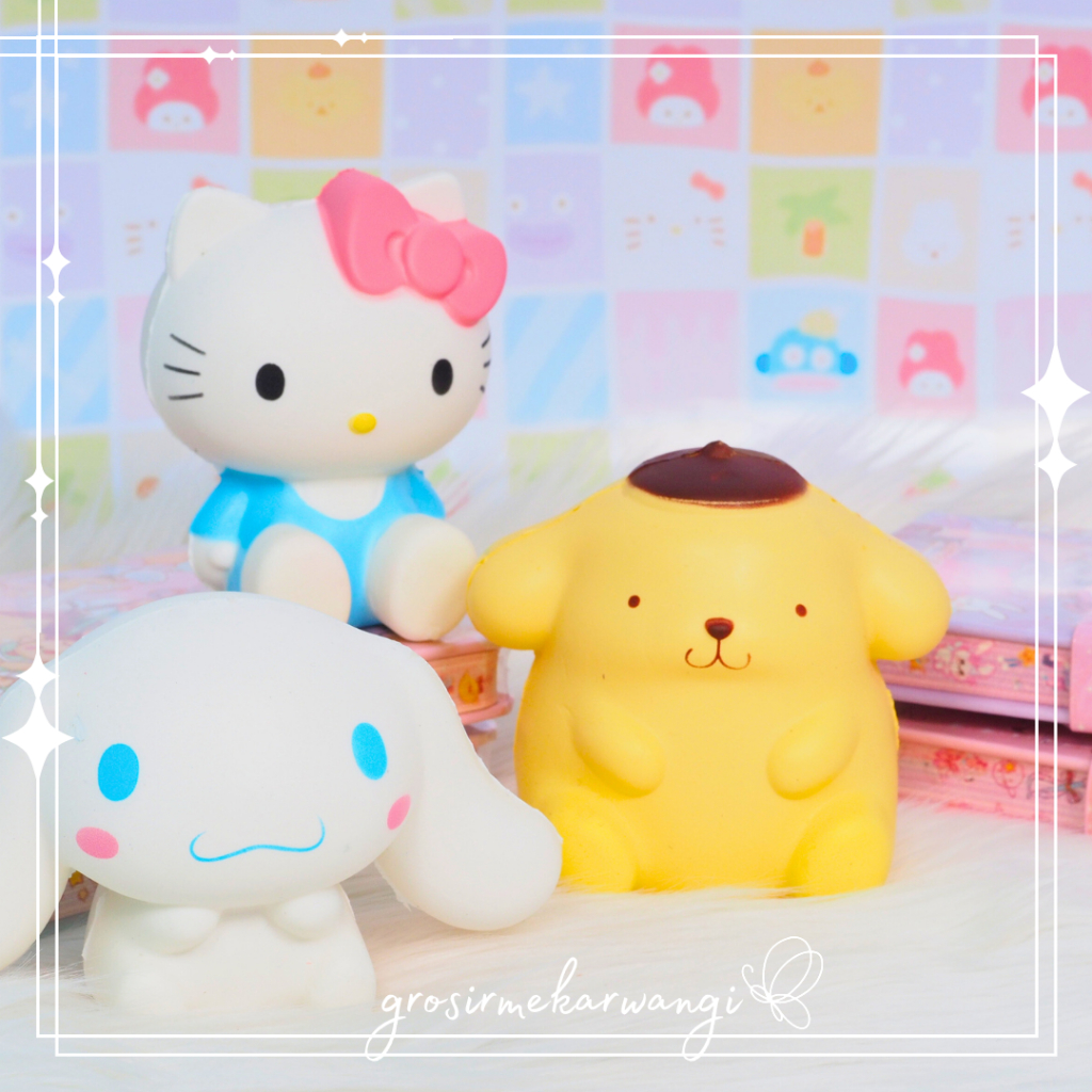 Mainan Squishy Sanrio Karakter Pompurin Cinnamoroll Kuromi Melody Hello Kitty Slow Rise Skuisi Lucu Mainan Anti Stres Import Kualitas Bagus