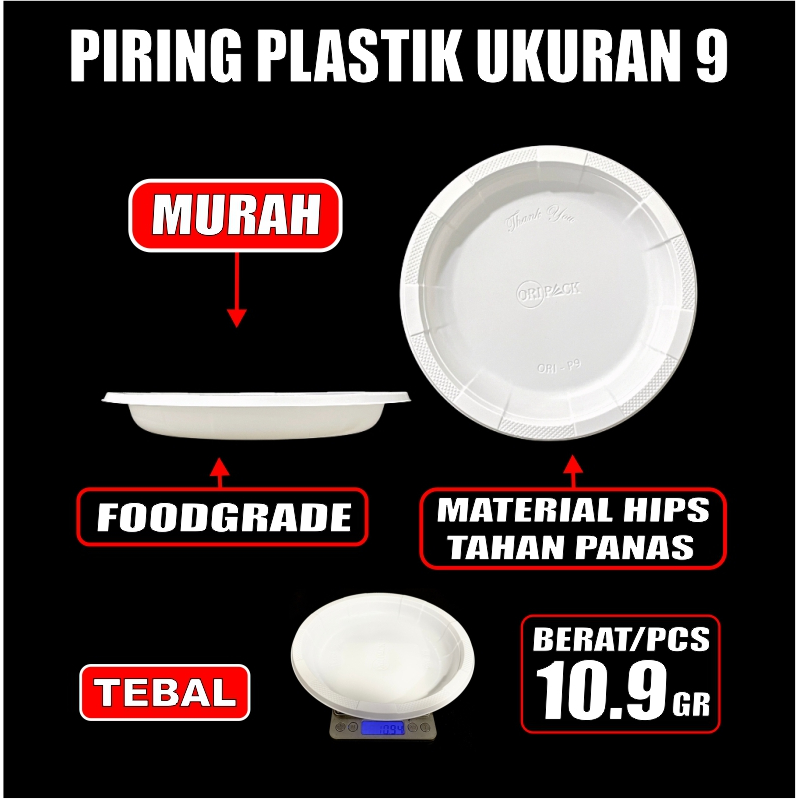 Piring Plastik Putih P6 uk 6 kecil / Piring P7 uk 7 sedang / Piring P9 uk 9 Besar u Makan Dus js krm