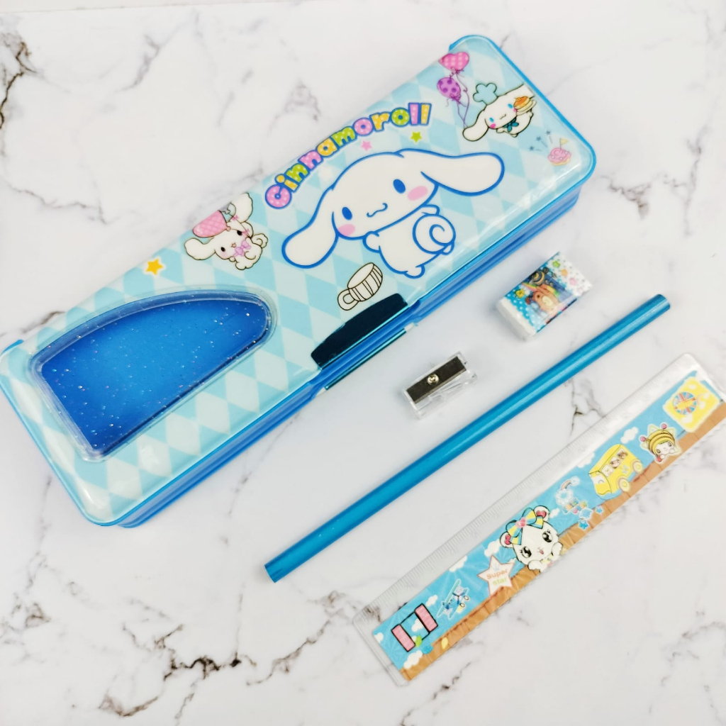 Kotak Pensil Magnet SANRIO Spesial Edition / Tempat Pensil Sanrio CUTE 2 Sekat ada kerikan nya ready 3 Variant Pink Biru Ungu Kualitas Terbaik bisa Grosir dan COD