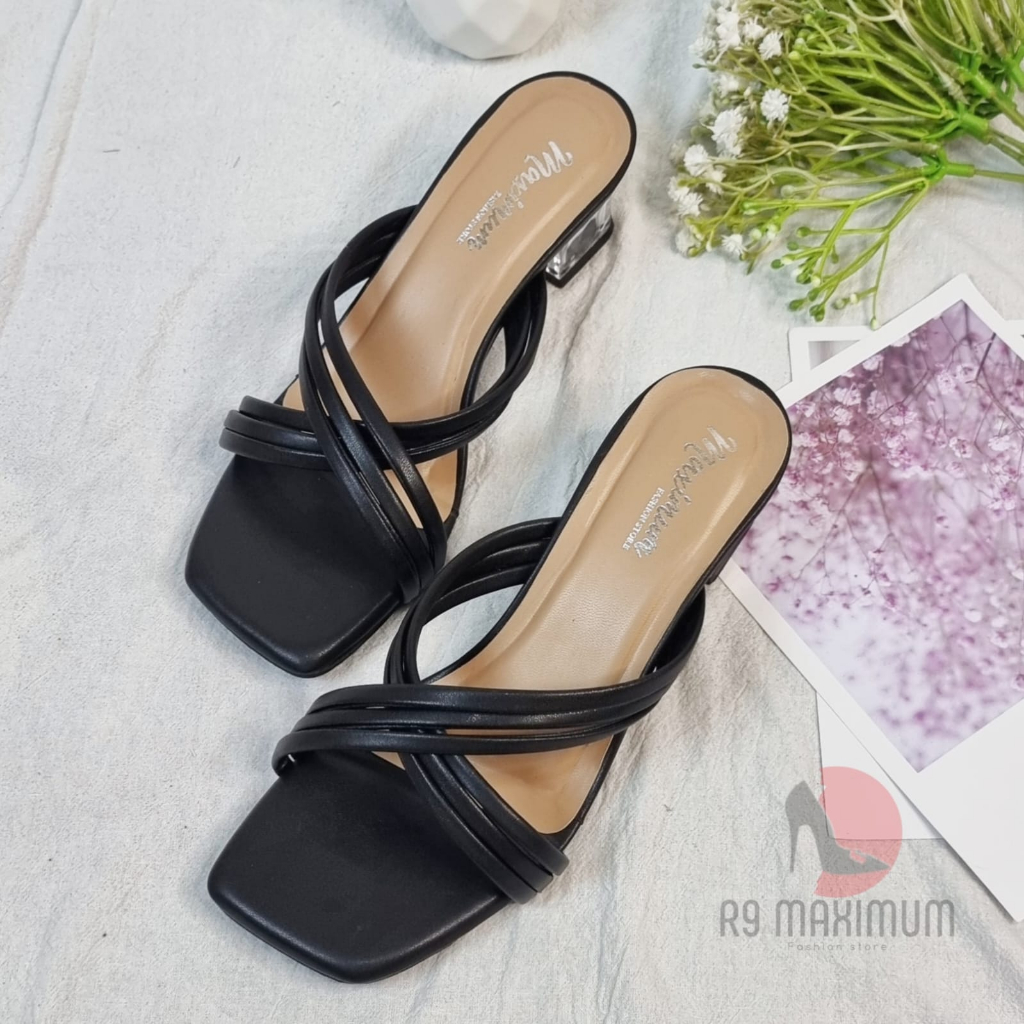 R9 Sepatu Heels Hak Kaca 5cm Terbaru Elegan