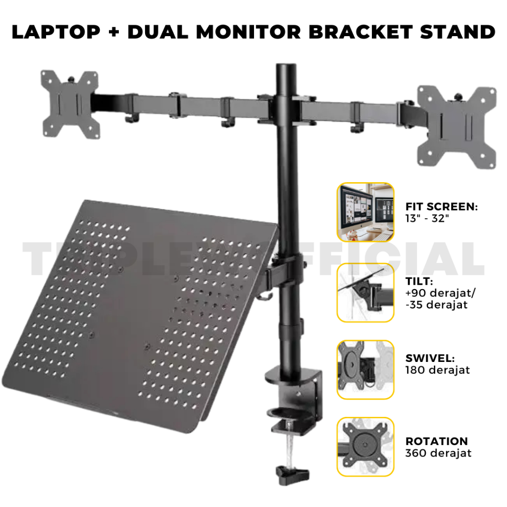 Triple W Monitor Laptop Triple Stand Bracket Mount Desk Clamp Breket