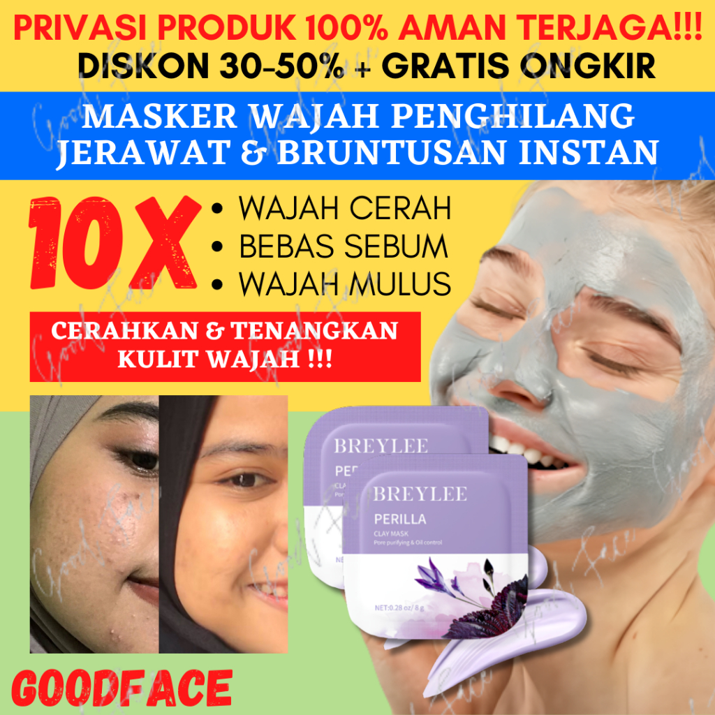 Masker Wajah Penghilang Jerawat BREYLEE ALOE VERA | PERILLA | ORANGE BLOSSOM | TEA TREE CLAY MASK - (1pc)