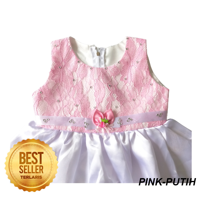 Dress Brukat Anak Import 1 Tahun 2023 Terlaris Gaun Balita 18 Bulan Baju Bayi Warna Putih Akikah Baptis Warna Pink Merah KA112