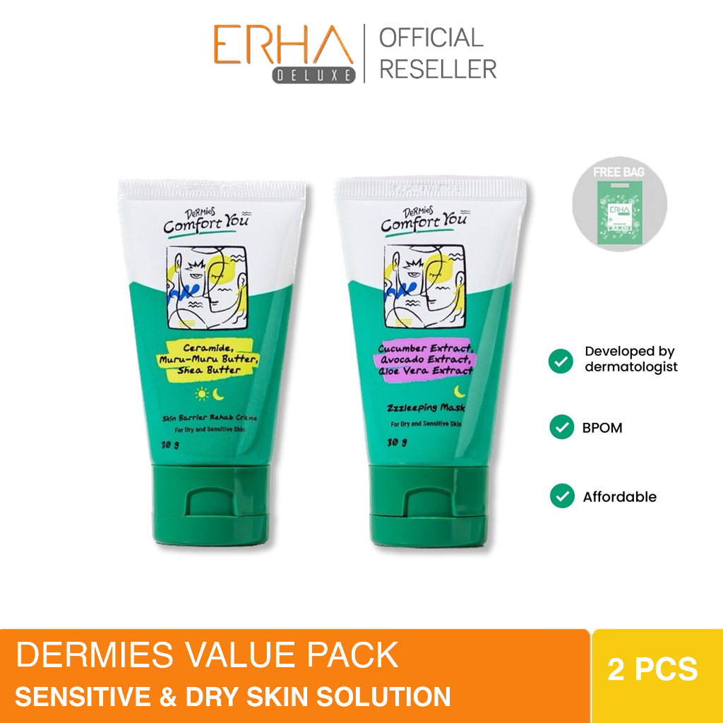 Dermies Sensitive &amp; Dry Skin Solution - Pelembab Wajah &amp; Sleeping Masker with Ceramide