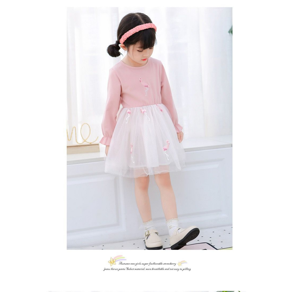 Dress Anak Perempuan Lengan Panjang Pinky Flamingo