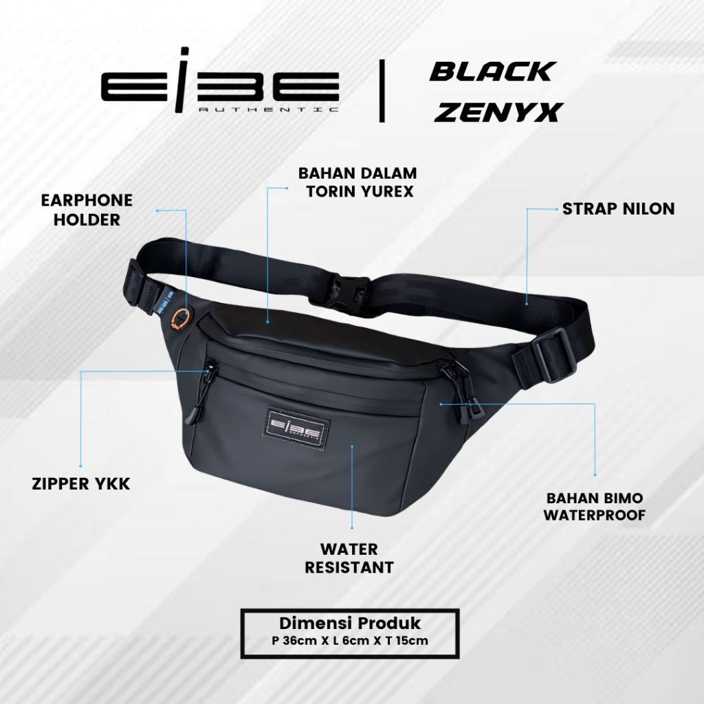 waist bag waterproof tas selempang pria tas pinggang anti air kompek tas premium eibe [ BLACK ZENYX ]