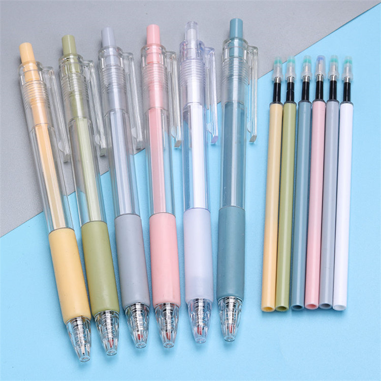 T&amp;Y Pulpen Cetekan Transparant Pastel Polos Pena Gel 0.5mm Tinta Hitam Alat Tulis Sekolah Kantor Pen Warna Warni Bolpoint Polos Murah Import