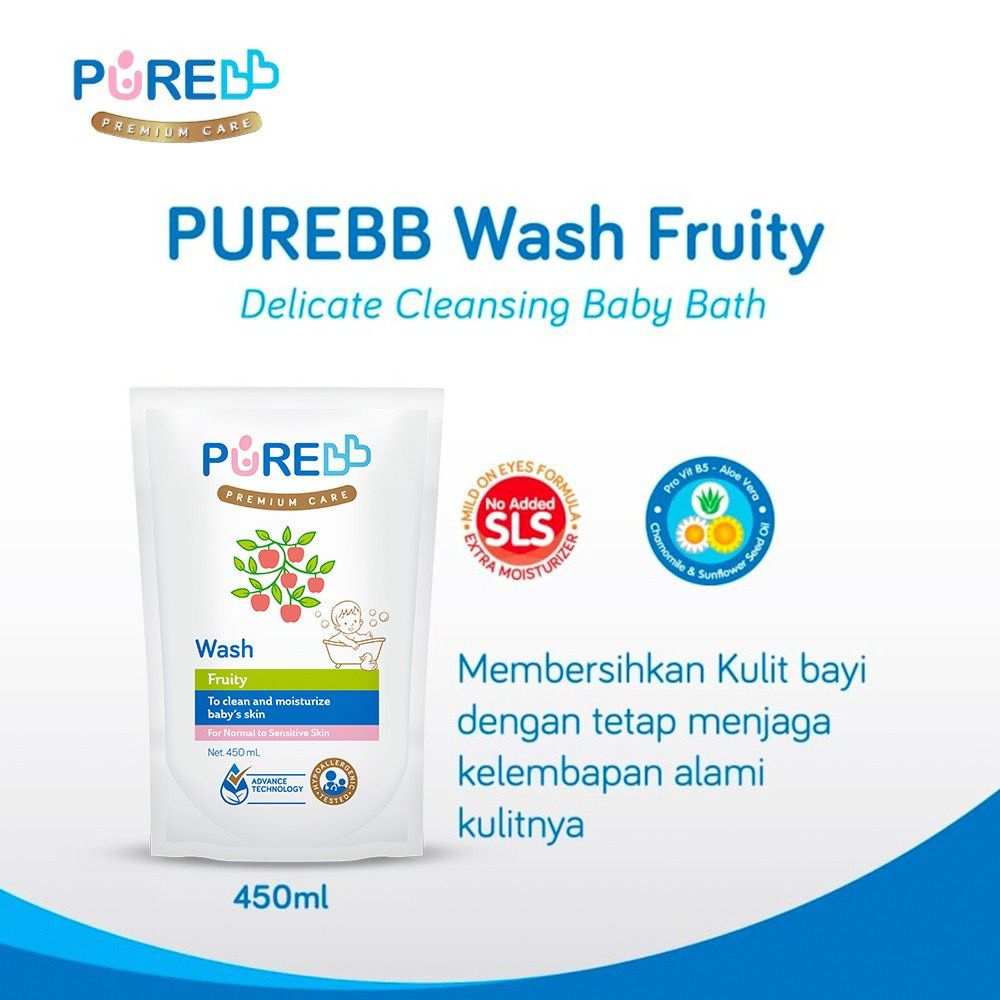 PURE BABY WASH REFILL 450ML / SABUN MANDI BAYI / hypoallergenic / anti alergi / no sls / kulit sensitif / sabun mandi anak