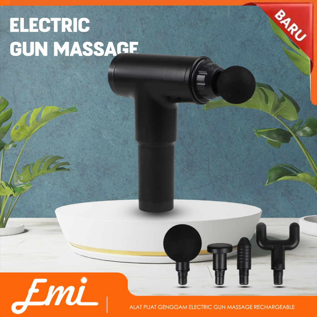 Alat Pijat Genggam Electric Gun Massage Rechargeable 4 Kepala