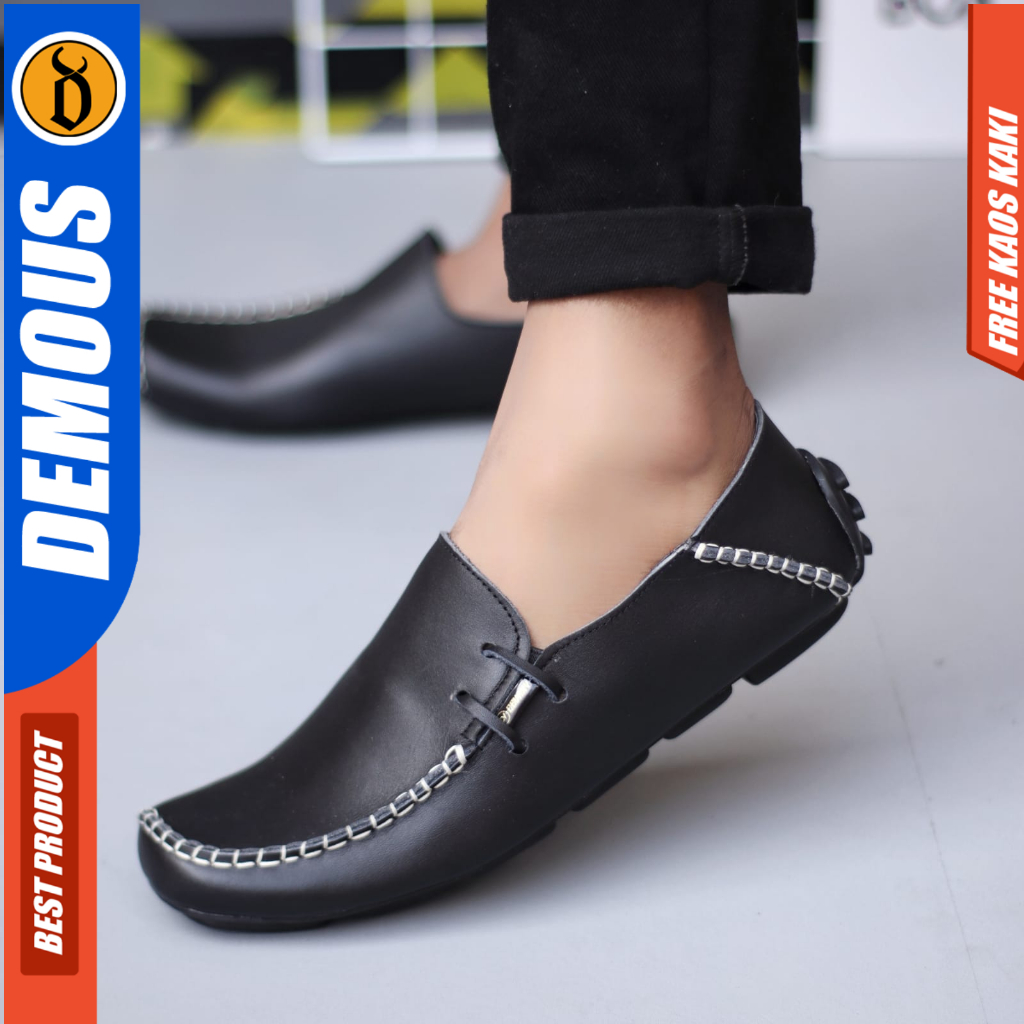 DEMOUS MOCLEA - Sepatu Slip-on Casual Kulit Kerja Pria