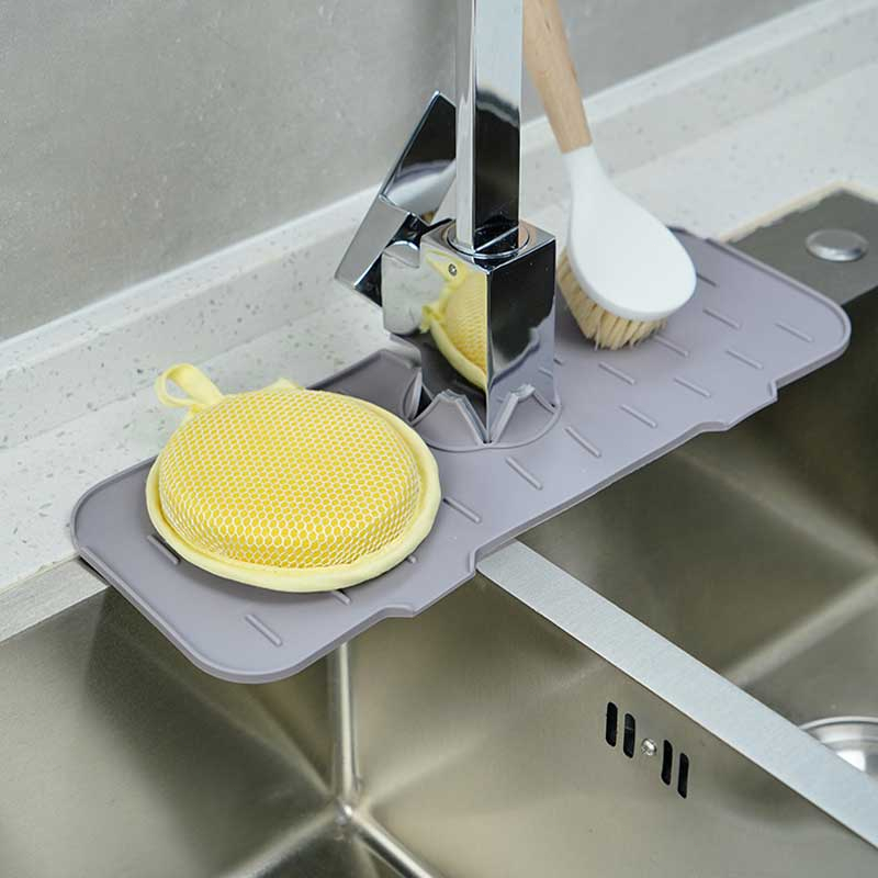 Kitchen Sink Faucet Handle Drip Catcher Silicone Mat Tray Washable