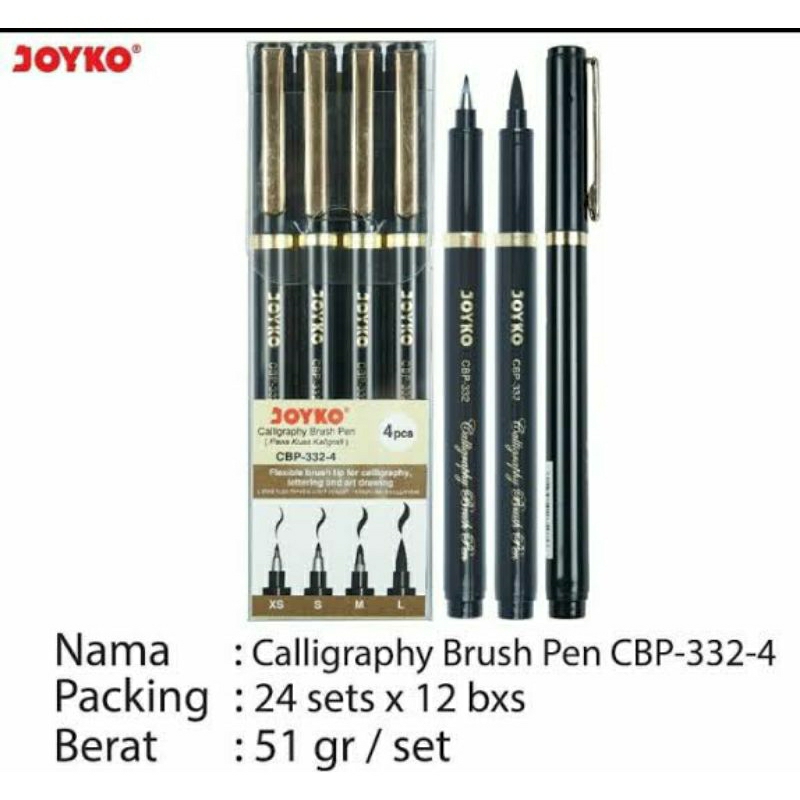 

[ SET ISI 4 ] PENA KUAS KALIGRAFI JOYKO CBP-332-4 / CALLIGRAPHY BRUSH PEN