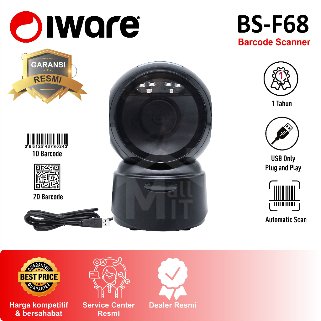 Barcode Scanner IWARE Omni BS-F68 BSF68 BS F68 1D 2D QR Code RESMI