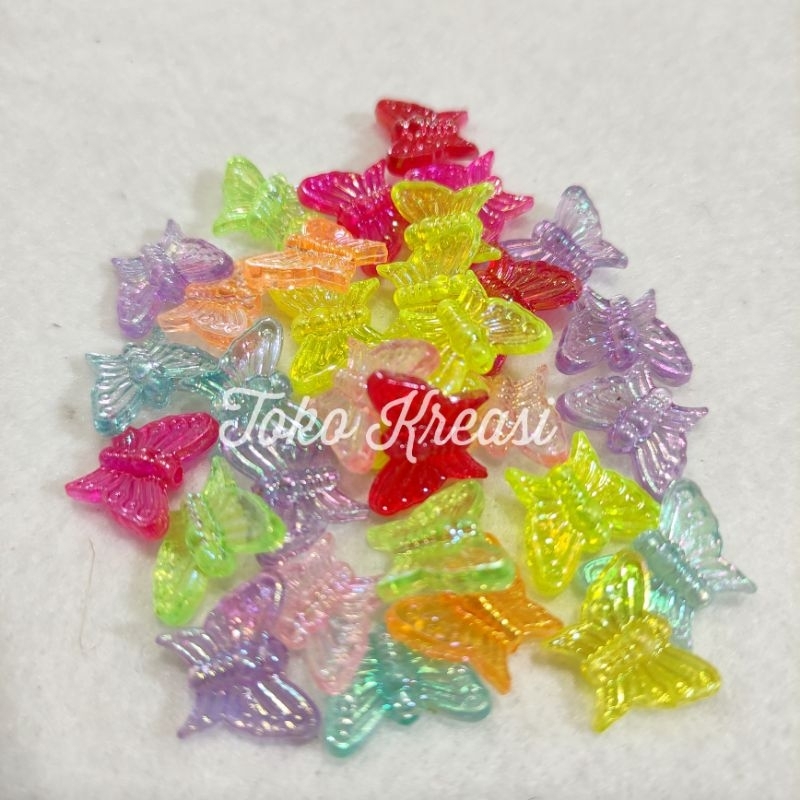 (Per Pack) Mote / Manik bening bentuk kupu kupu Mix Color Warna Warni