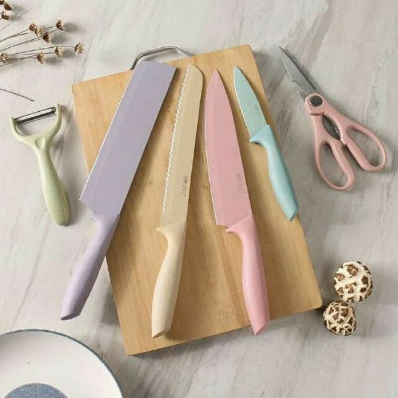 ￼6in1 Pisau Jerami Gandum Set 6 In 1 Pisau Dapur Cantik Knife Set 6pcs