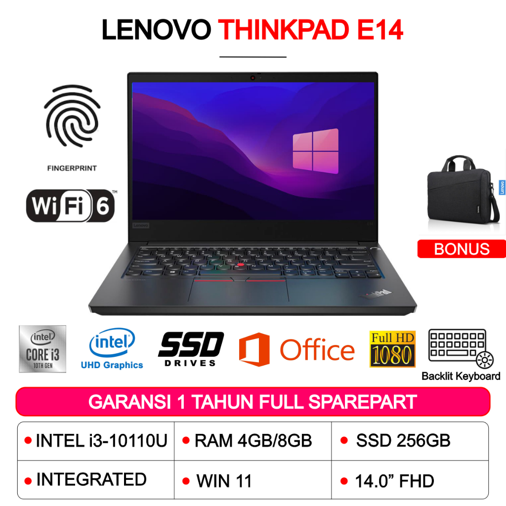 Lenovo Thinkpad E14 Intel Core i3-10110U 8GB 256GB SSD 14.0 FHD Fingerprint