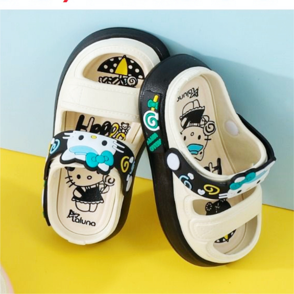 bora-bora  - Sandal Jelly Import Anak perempuan Selop tali belkang ban dua karakter kitty Terbaru 24-35