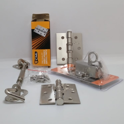 Promo 1 Paket Engsel 3 Inch Jendela Tebal Silver CML + Hak Angin Segi Silver Cantolan Jendela +