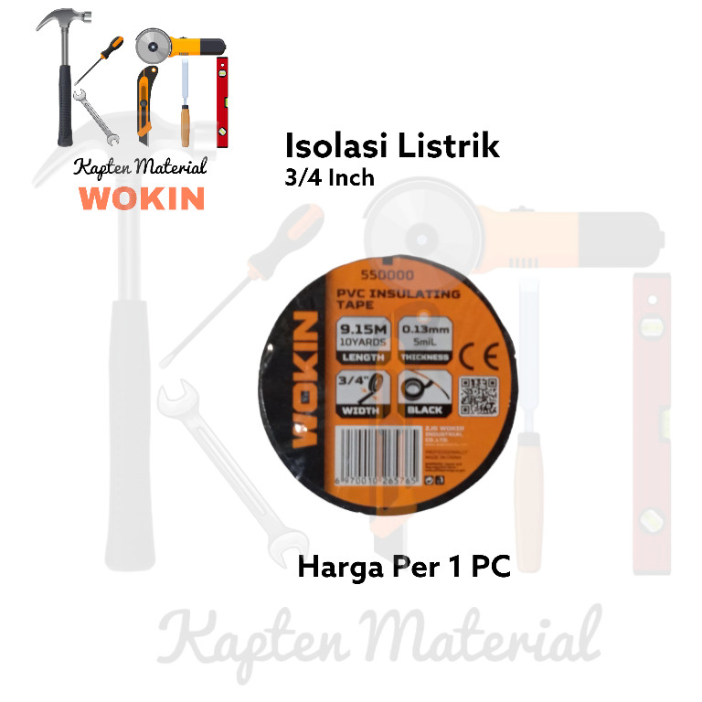 

Isolasi Listrik Wokin 3/4 Inch | Lakban Kabel Listrik 3/4" | Perekat | Kapten Material