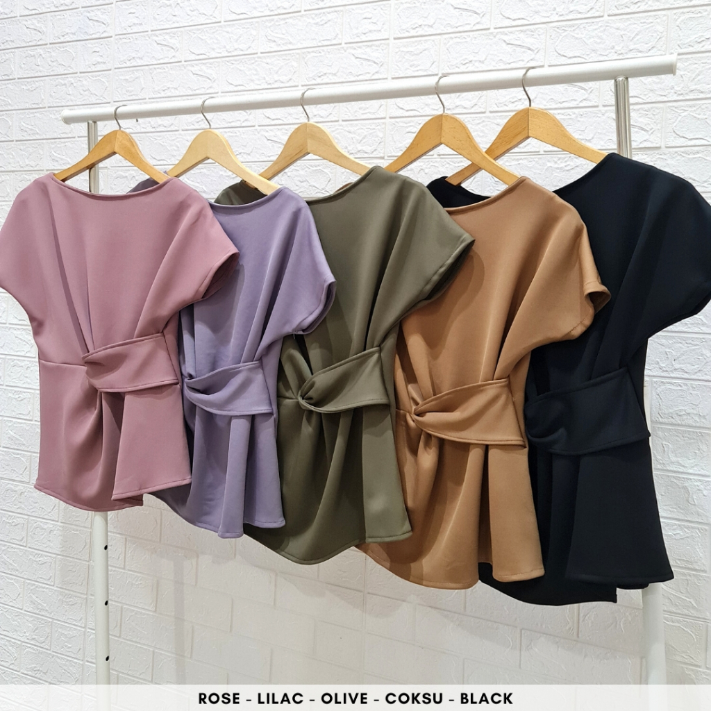 2730 elsa scuba top polos blouse kerja shoulder top