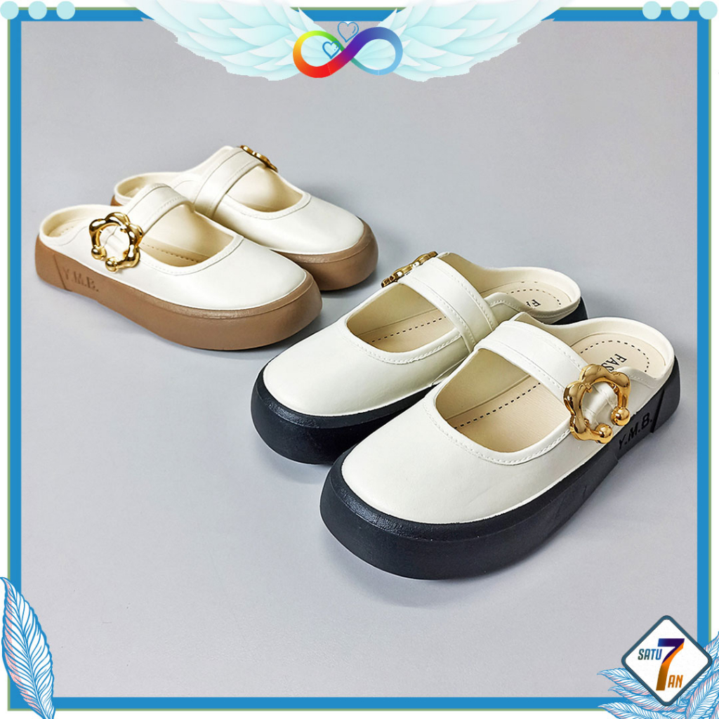 Sepatu Sandal Slop Wanita Model Gesper Bunga Style Fashion Kasual Flat Shoes Women Satu7an SPT-66