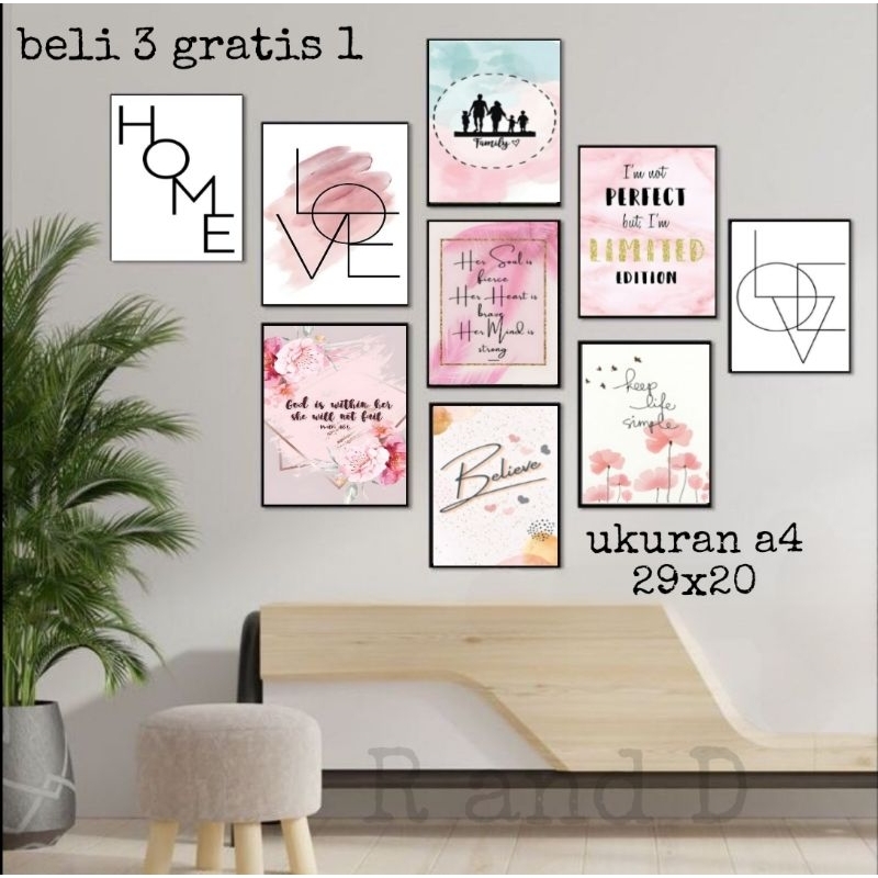 Poster gambar abstrak ukuran A4, Hiasan dinding dekorasi rumah, quotes, gambar tulisan abjad, gambar