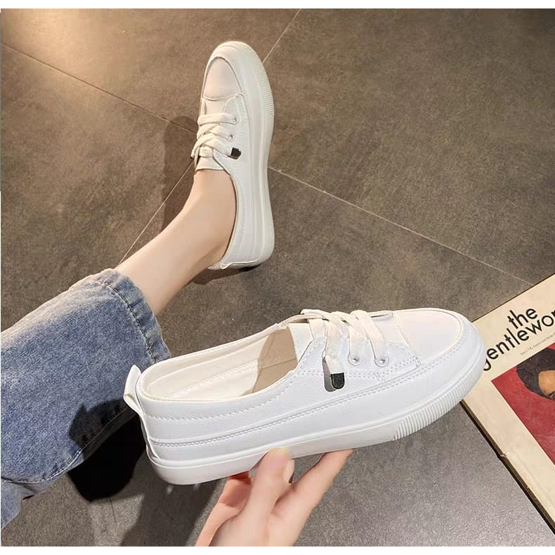 FREE BOX Sepatu Sneakers Wanita Motif Polos Warna Putih / Sneakers Korean LV0103