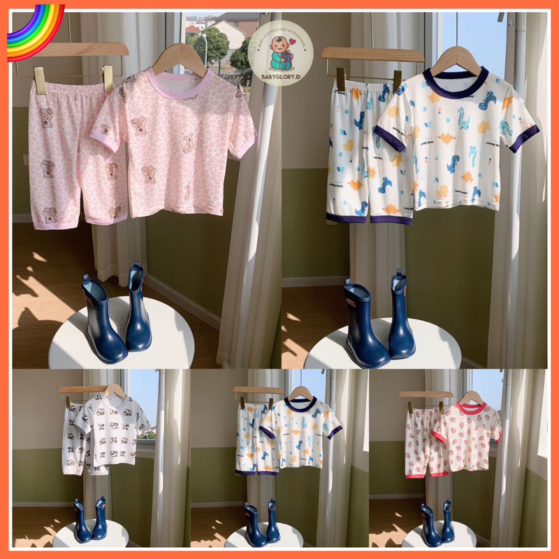 Piyama dua potong/pakaian kasual untuk anak/baju tidur anak/pakaian anak import setelan anak import