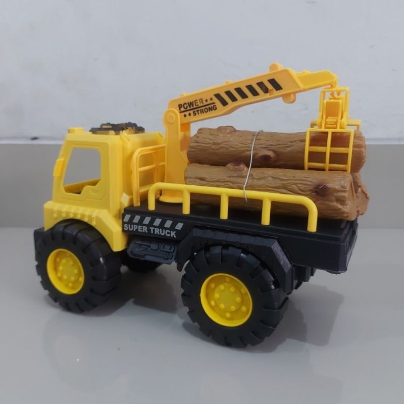 Mainan Truk Crane Angkut Kayu - Miniatur Mobil Mobilan Truck Anak Laki Cowok