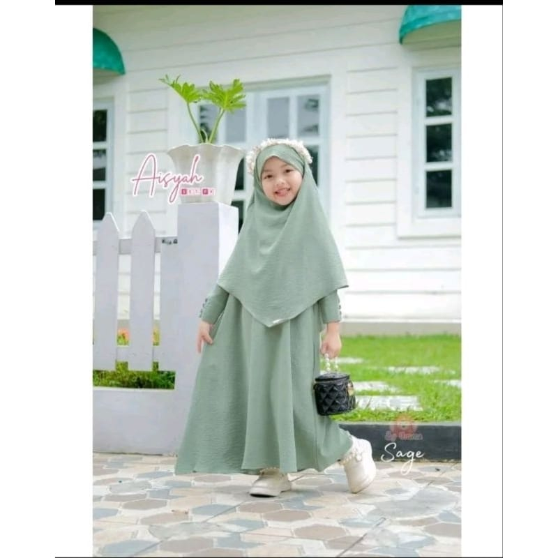 French Khimar Aisyah Syari Set/ Gamis Set Anak Bahan Crinkle Airflow